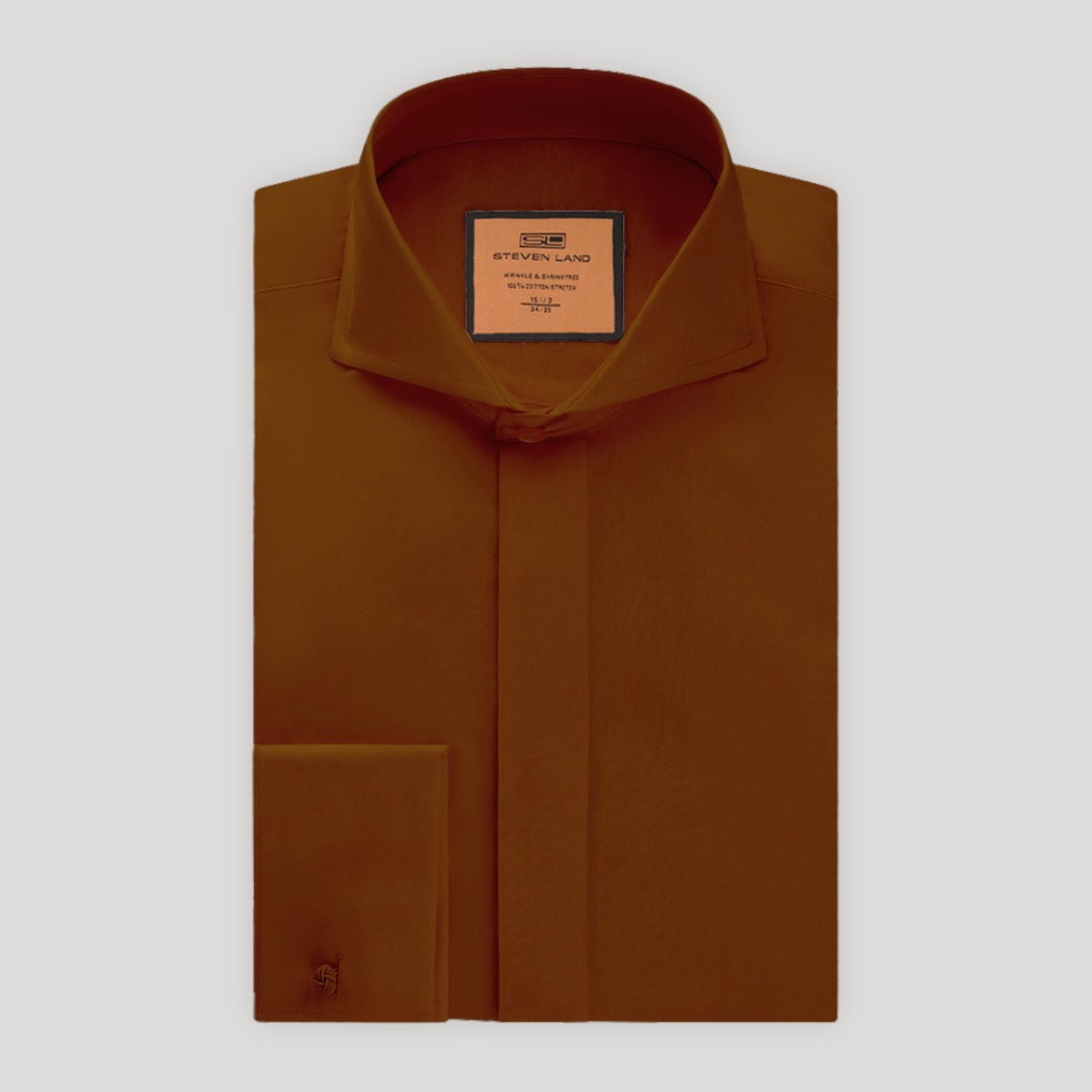 Poplin | Hidden Placket | Cutaway Collar | French Cuff | Brown – Steven ...