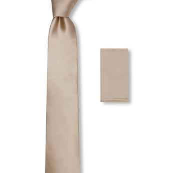 Steven Land Solid Essential Collection 100% Silk Tie and Matching Hanky - Taupe Color