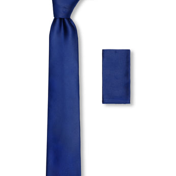 Steven Land Solid Essential Collection 100% Silk Tie and Matching Hanky - Blue Color