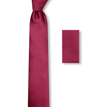 Steven Land Solid Essential Collection 100% Silk Tie and Matching Hanky - Burgundy Color