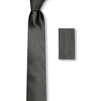 Steven Land Essential Essential Collection 100% Silk Tie and Matching Hanky - Charcoal Color