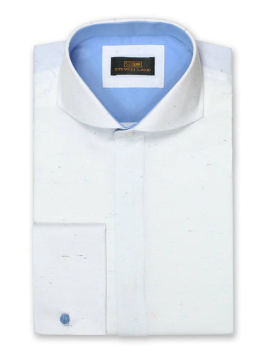 Steven Land Dress Shirt Classic Fit 100% Cotton Wide Collar French Cuff Fly Front Color White