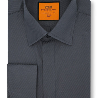 Steven Land Dress Shirt  | Slim & Classic | Diagonal Stripes | Tone on Tone Design | Black