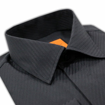 Steven Land Dress Shirt  | Slim & Classic | Diagonal Stripes | Tone on Tone Design | Black