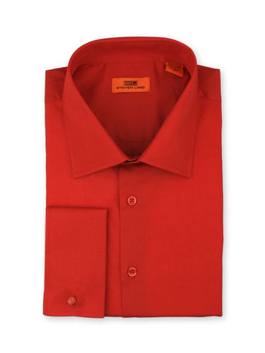 Steven Land Poplin Dress Shirt | French Cuff | 100% Cotton | Red ...