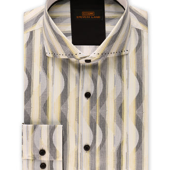 Steven Land | Linear Waves Dress Shirt | Yellow