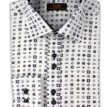 Steven Land Dress shirt | Satin Motif Pattern | Point Collar | Button Cuff