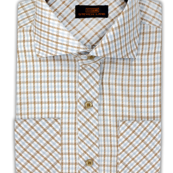 Steven Land Dress Shirt  | Trim and Classic Fit | Arlo 100% Cotton | Color Brown