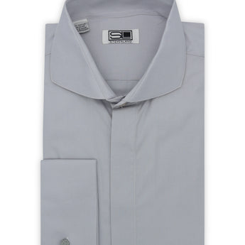 Poplin Dress Shirt Hidden Placket 100% Cotton | Cutaway collar | French Cuff | Color Silver