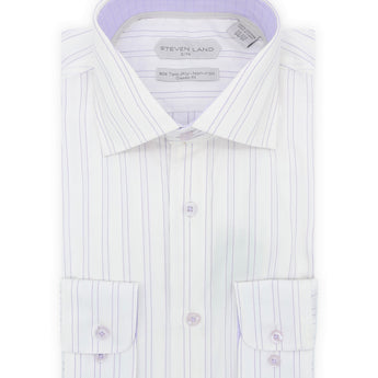 Steven Land Elite | Spread Collar Non-Iron Stripe Dress Shirt | Purple