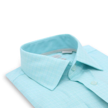 Non Iron Weave Check Dress Shirt | Aqua