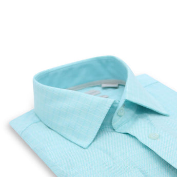 Steven Land Elite | Non Iron Weave Check Dress Shirt | Aqua