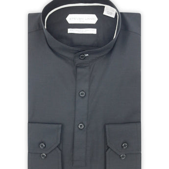 Steven Land Elite | Napoli Banded Collar Non Iron Half-Button Placket Dress Shirt | Black