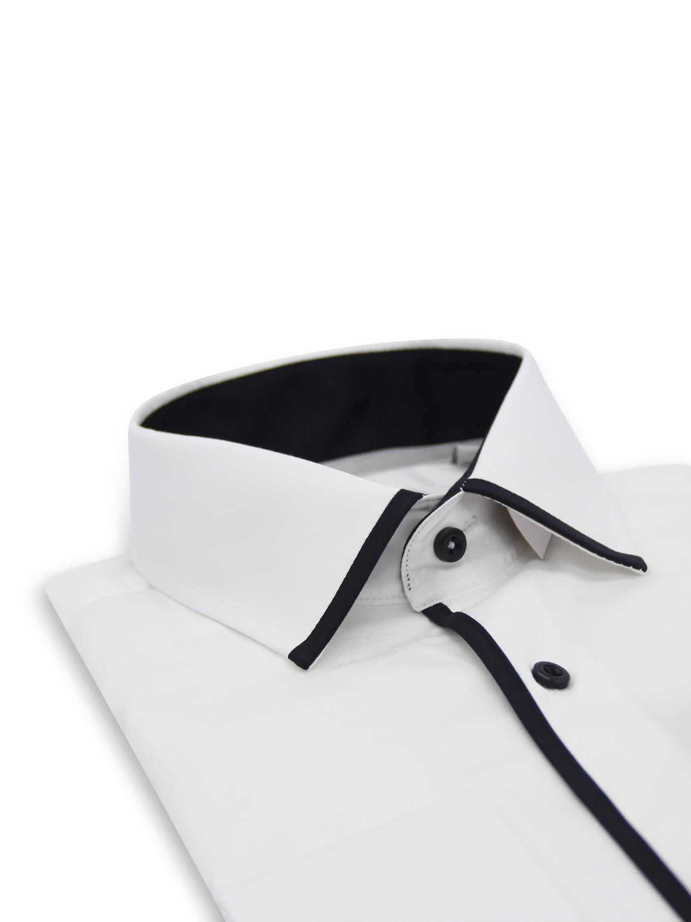 Steven Land Elite | Color-block Edge Trim Non Iron Dress Shirt | White