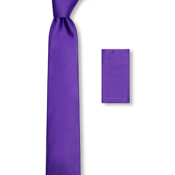 Steven Land Solid Essential Collection 100% Silk Tie and Matching Hanky - Purple Color