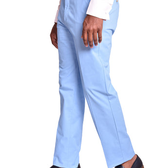 Pants | Regular Cut | 100% Cotton Chino Flat Front Pant | Light Blue