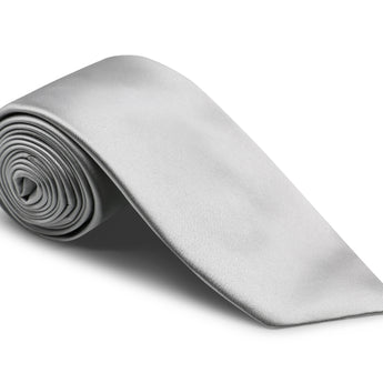 Steven Land Solid Essential Collection 100% Silk Tie and Matching Hanky - Silver Color