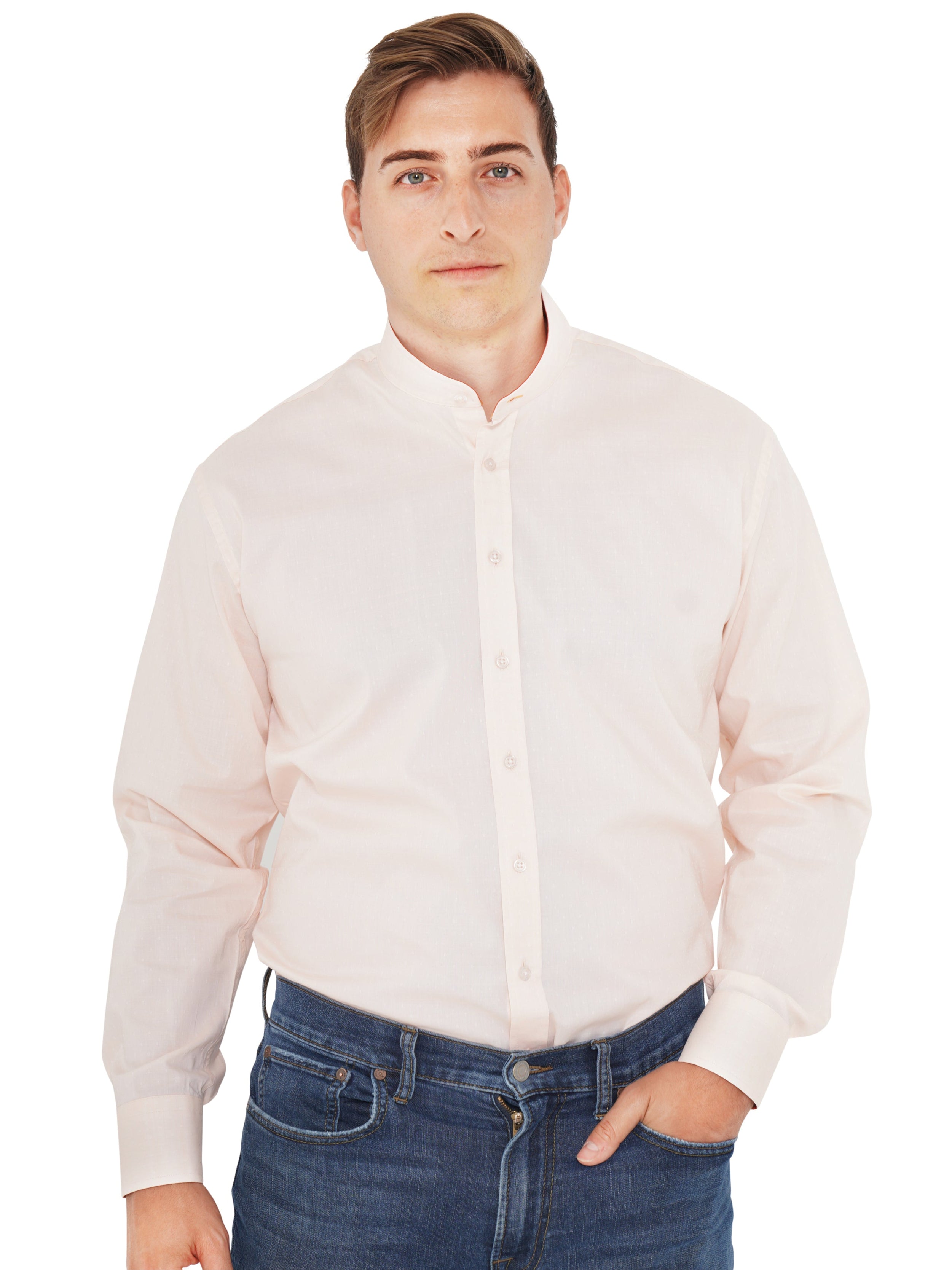 Banded Collar Textured Stretch Dress Shirt | Peach, 15.5 / 34/35 Banded Collar Textured Stretch Dress Shirt | Peach, 15.5 / 34/35