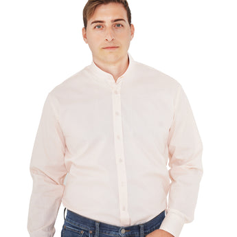 Steven Land | Banded Collar Textured Stretch Dress Shirt in Peach