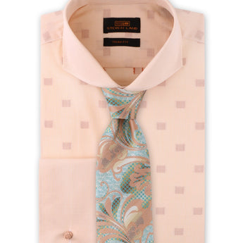 Peach Cream Shadow Blocks Dress Shirt  | Trim Fit | 100% Cotton | Cutaway Collar